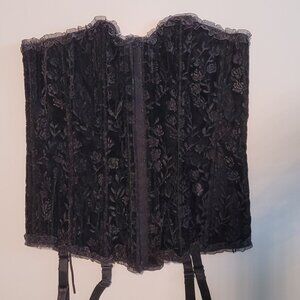 Women Roselle Lace Up Black Bustier Corset Over bust Burlesque Top Waist Cincher